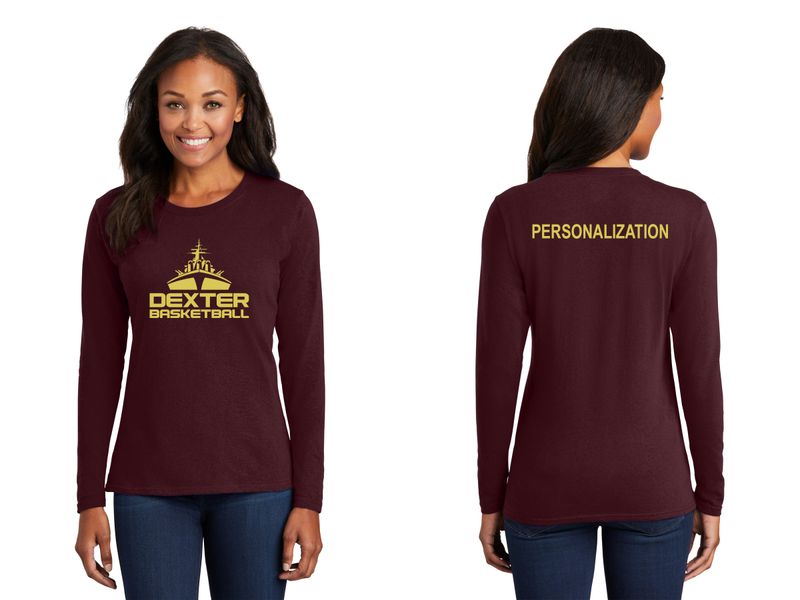 Ladies Long Sleeve Core Cotton Tee - Maroon