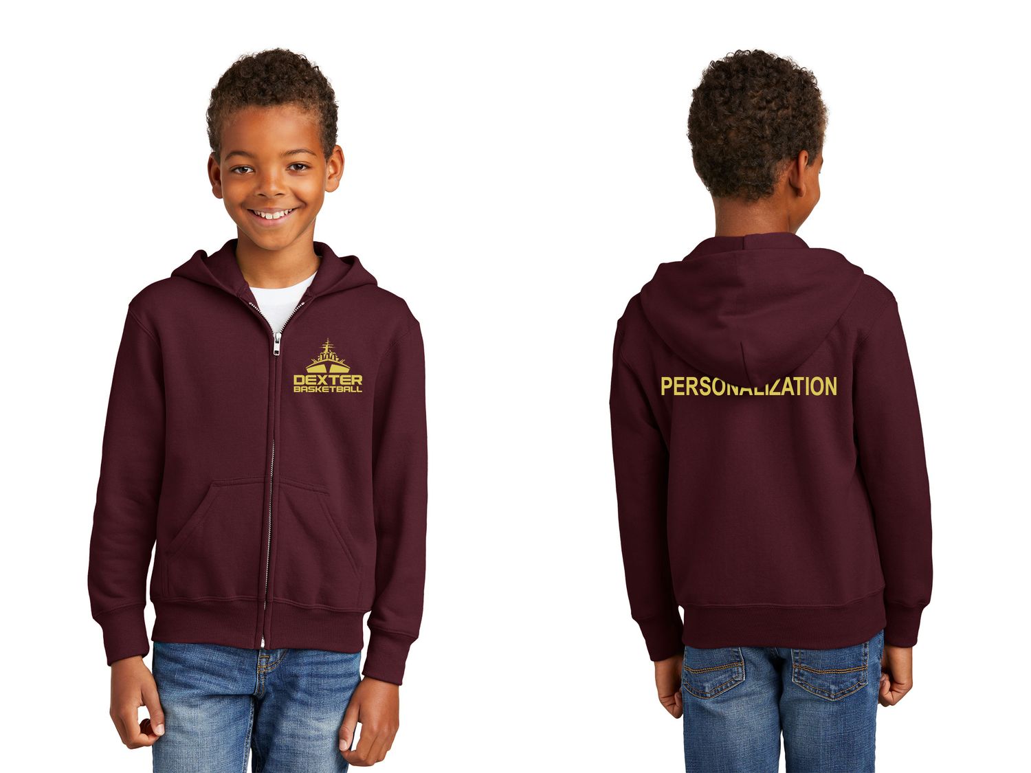 Youth Fleece Full-Zip Hooded Sweatshirt- Maroon