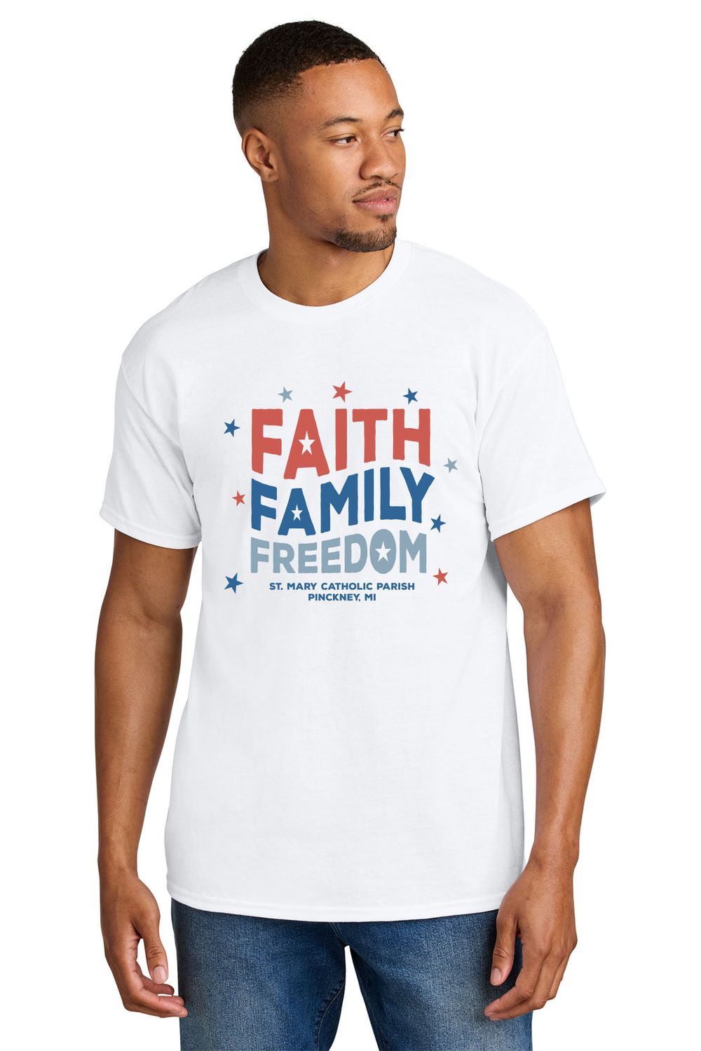 Short Sleeve Tee (Adult and youth sizes) -  Faith, Family, Freedom Logo- White