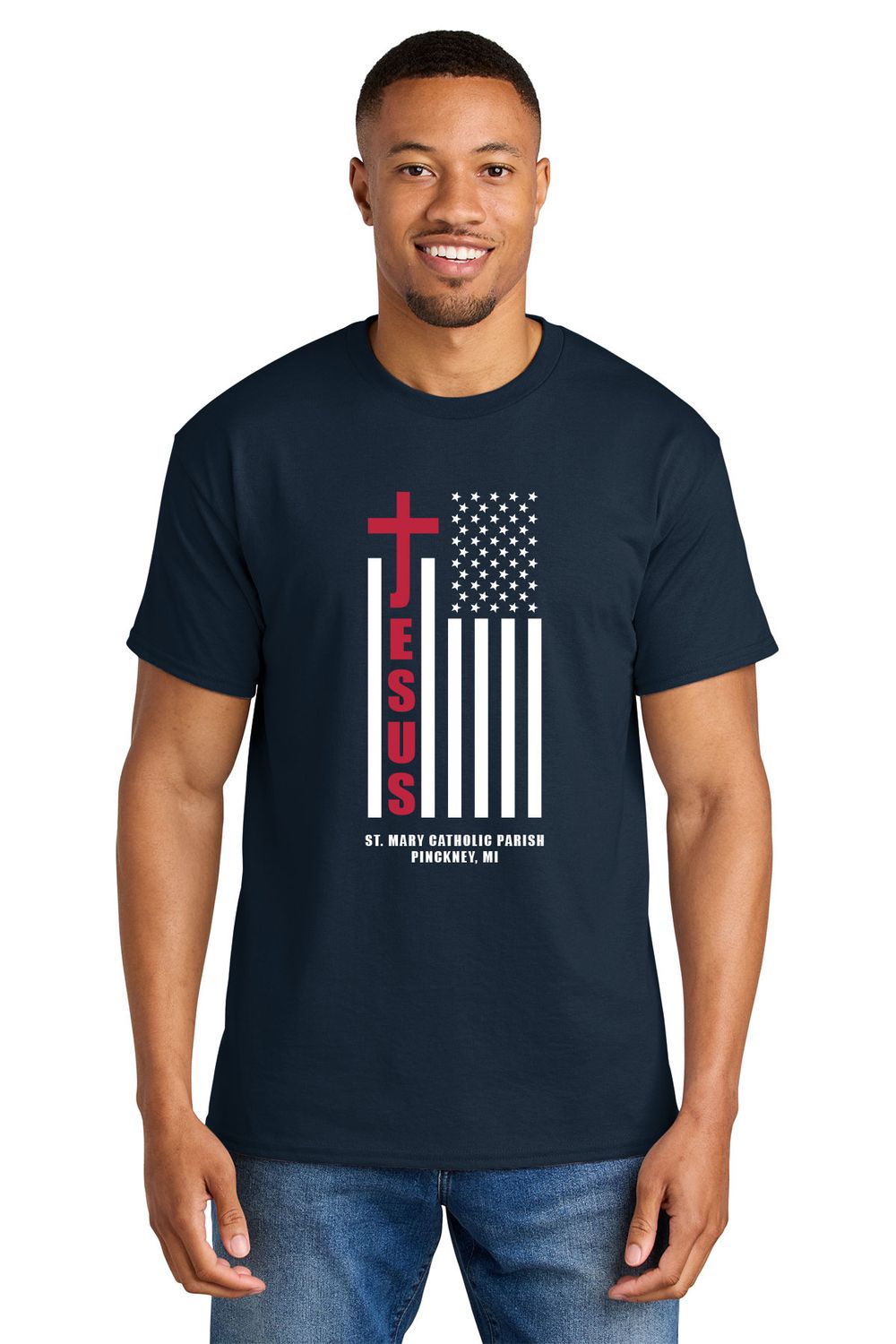Short Sleeve Tee - Flag logo- (Adult and Youth sizes)- Navy