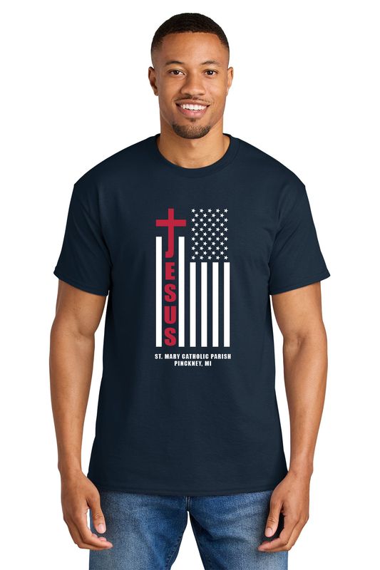Short Sleeve Tee - Flag logo- (Adult and Youth sizes)- Navy