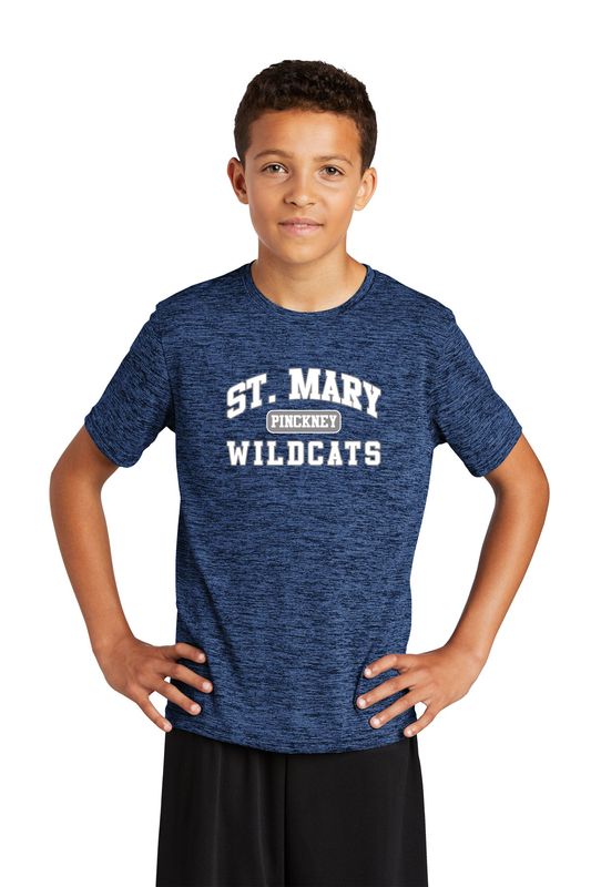 Youth Electric Heather Tee- Athletics Logo- -Navy or Grey