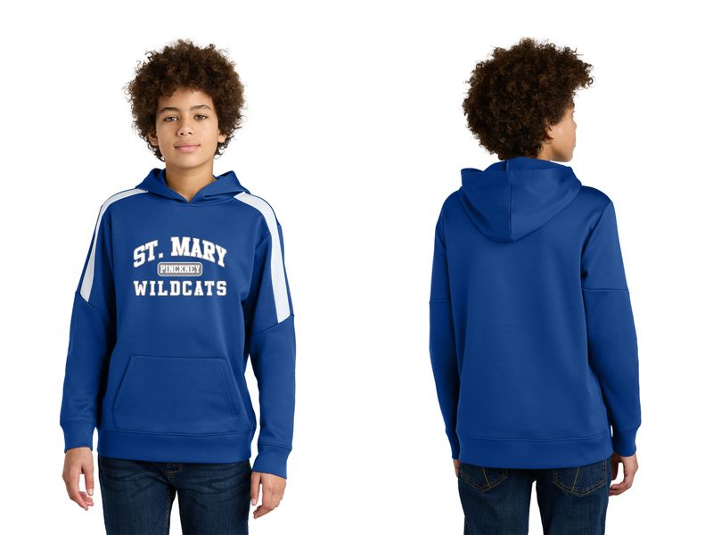 Sport-Tek Youth Sport-Wick Fleece United Pullover Hood- Athletics Logo- Royal/White, Navy/White