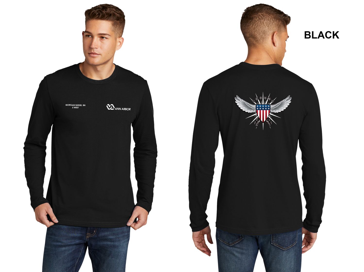 Unisex Premium Cotton Long Sleeve Tee (Wing/Shield logo) - Black/Red/Dk Grey/Royal/White/Navy