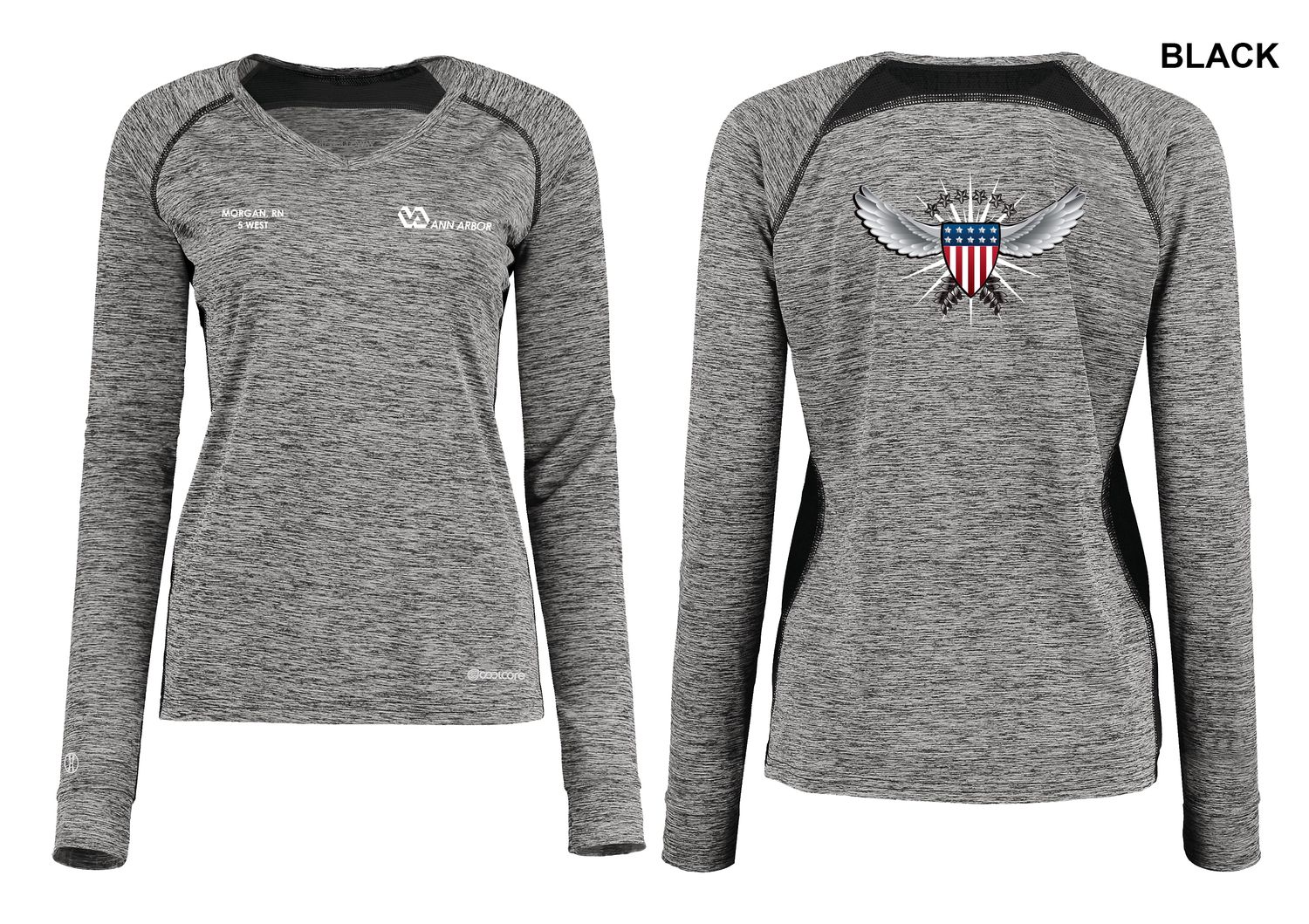 Women's Electrify Coolcore Long Sleeve Tee (Wing/Shield Logo) - Black/Red/Royal/White/Navy