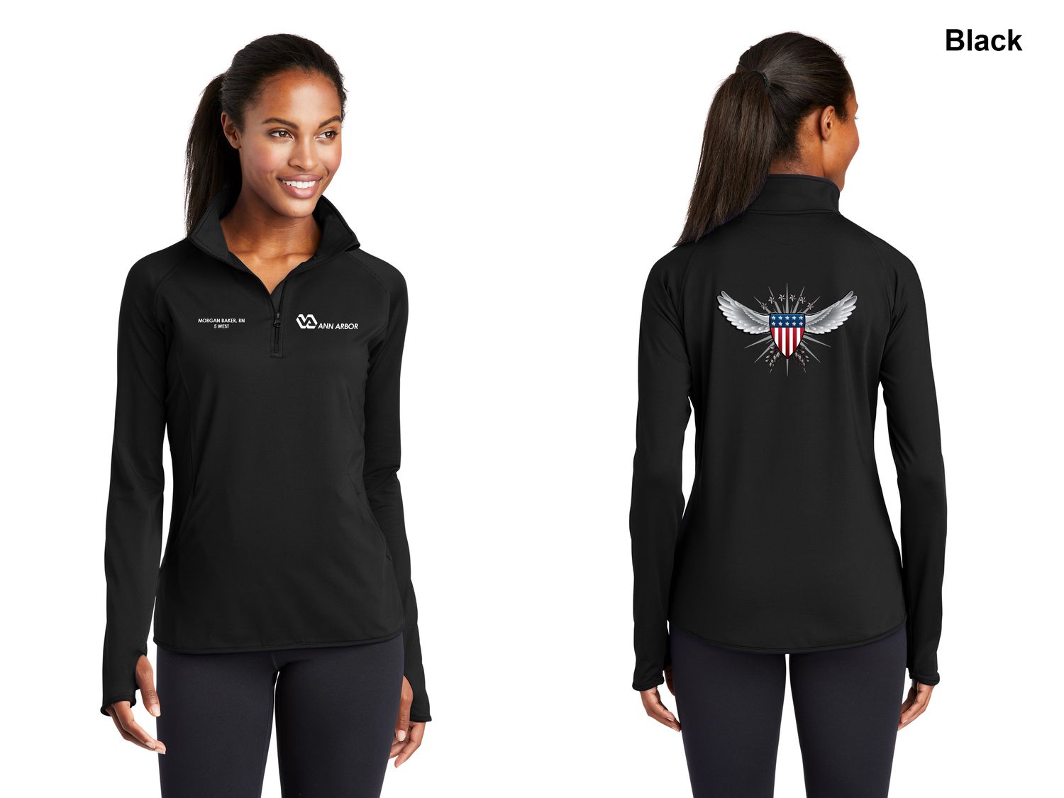Ladies Performance 1/4 Zip Pullover (Wing/ Shield Logo) - Black/Red/Dk Grey/Royal/Dk Green/White