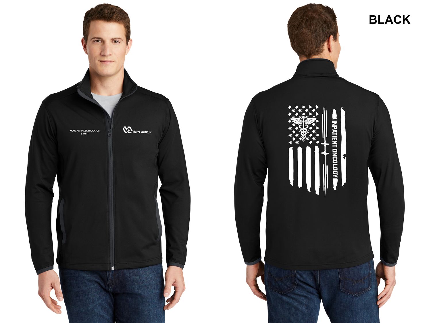 Unisex Performance Contrast Full-Zip Jacket (White Flag Logo) - Black/Red/Dk Grey/Royal/Navy