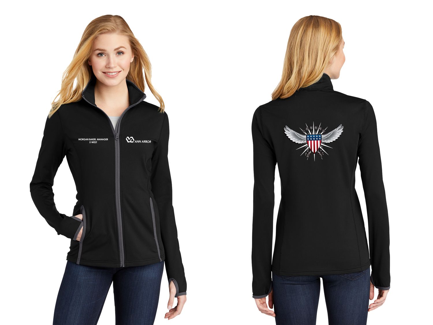 Women&#39;s Performance Contrast Full-Zip Jacket (Wing/ Shield Logo) - Black/Red/Dk Grey/Royal/Navy