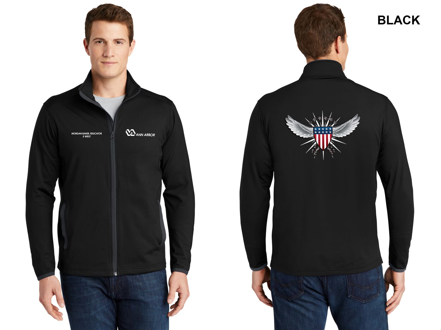 Unisex Performance Contrast Full-Zip Jacket (Wing/ Shield Logo) - Black/Red/Dk Grey/Royal/Navy