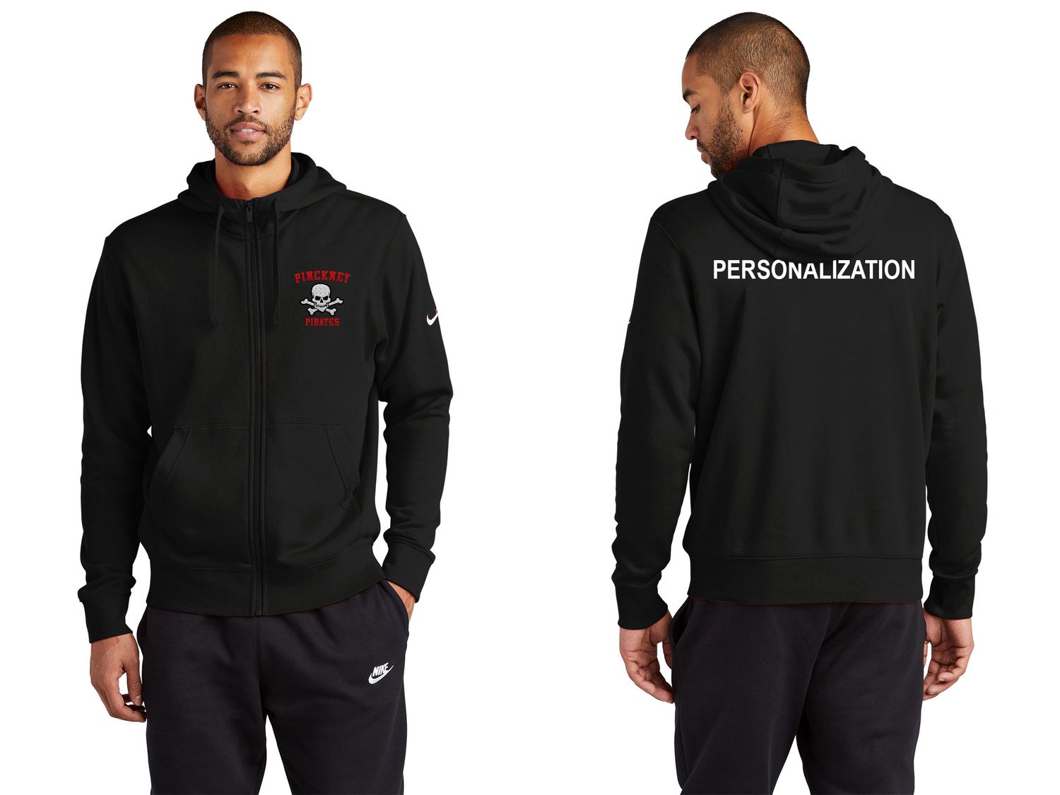 Nike Club Fleece Full Zip Hoodie- Black, Red