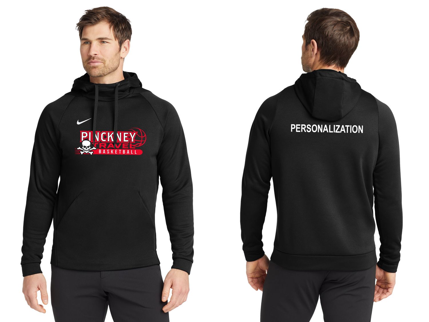 Adult Nike Therma-FIT Pullover Fleece Hoodie- Black, Red
