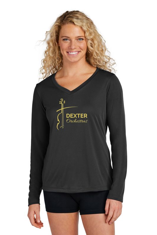 Ladies Long Sleeve Performance Tee- Black, Concrete Grey