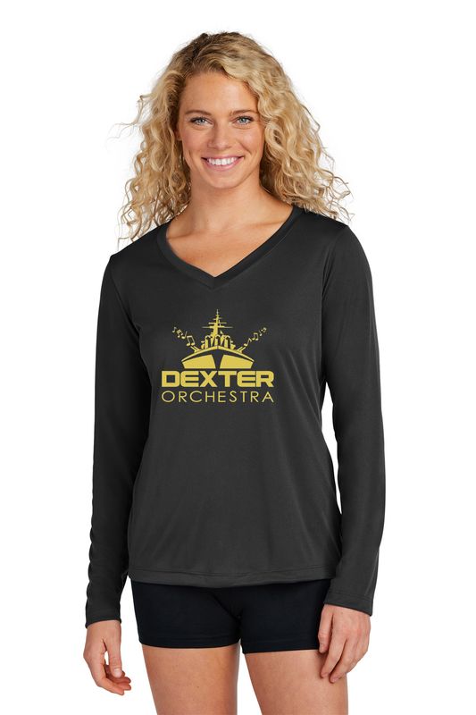 Ladies Long Sleeve Performance Tee- Black, Concrete Grey