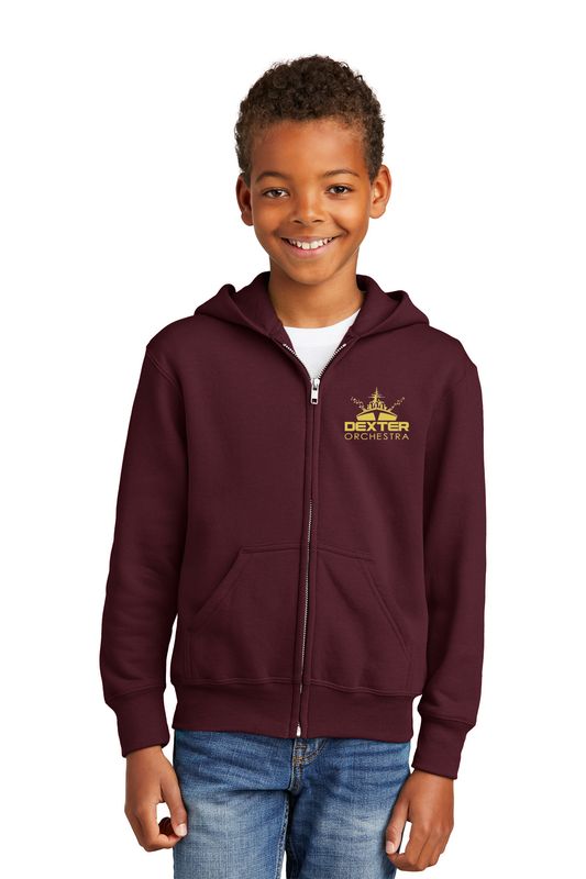Youth Fleece Full-Zip Hooded Sweatshirt- Maroon, Black, Dark Heather Grey