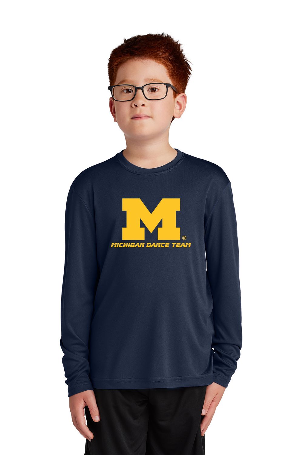 Youth Performance Long Sleeve T-Shirt- Navy, Grey Concrete Heather