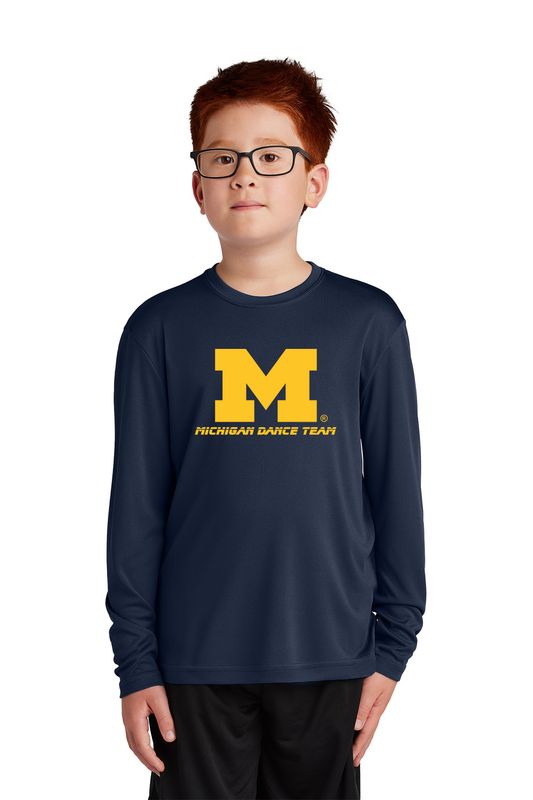 Youth Performance Long Sleeve T-Shirt- Navy, Grey Concrete Heather