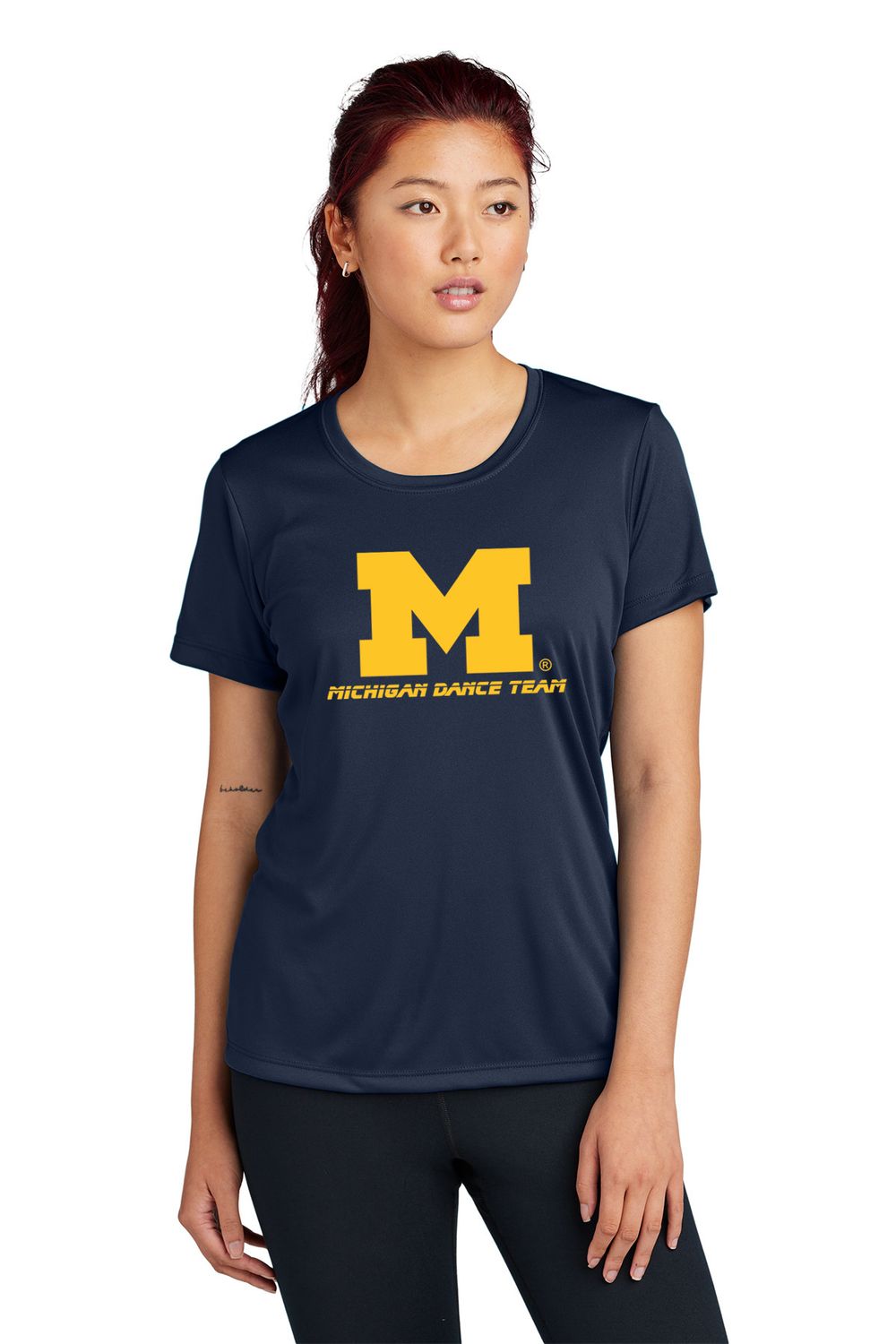 Ladies Short Sleeve Performance Tee- Navy, Grey Concrete Heather
