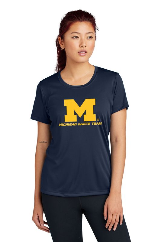 Ladies Short Sleeve Performance Tee- Navy, Grey Concrete Heather