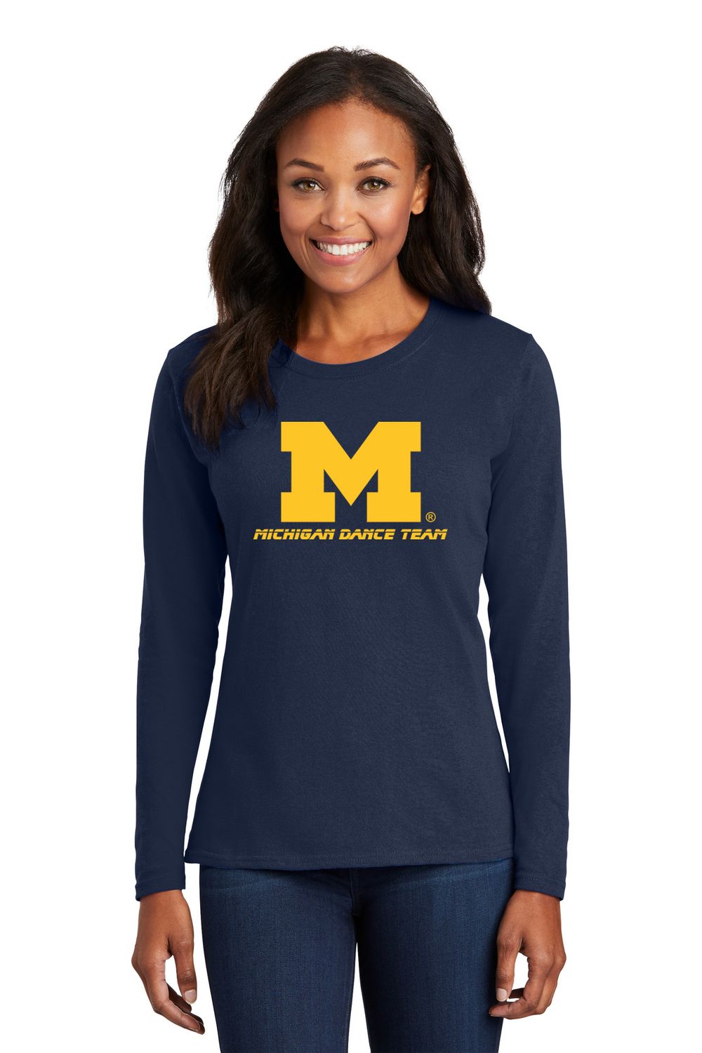 Ladies Long Sleeve Core Cotton Tee - Navy, Grey