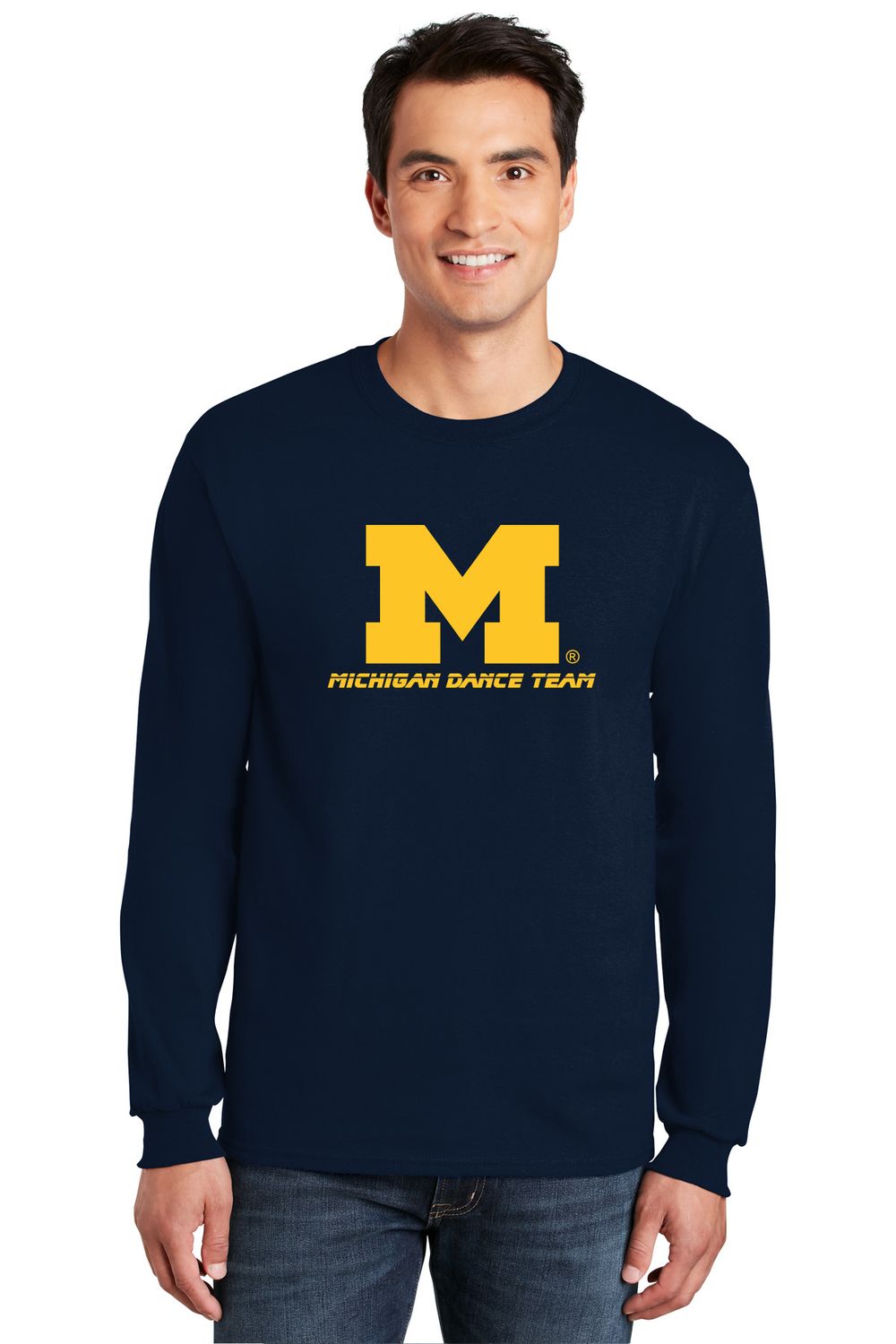 Soft Cotton Long Sleeve T-Shirt- Navy, Sport Grey