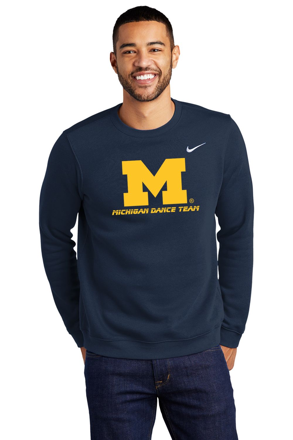 Unisex Nike Club Fleece Crew - Navy, Dark Grey Heather