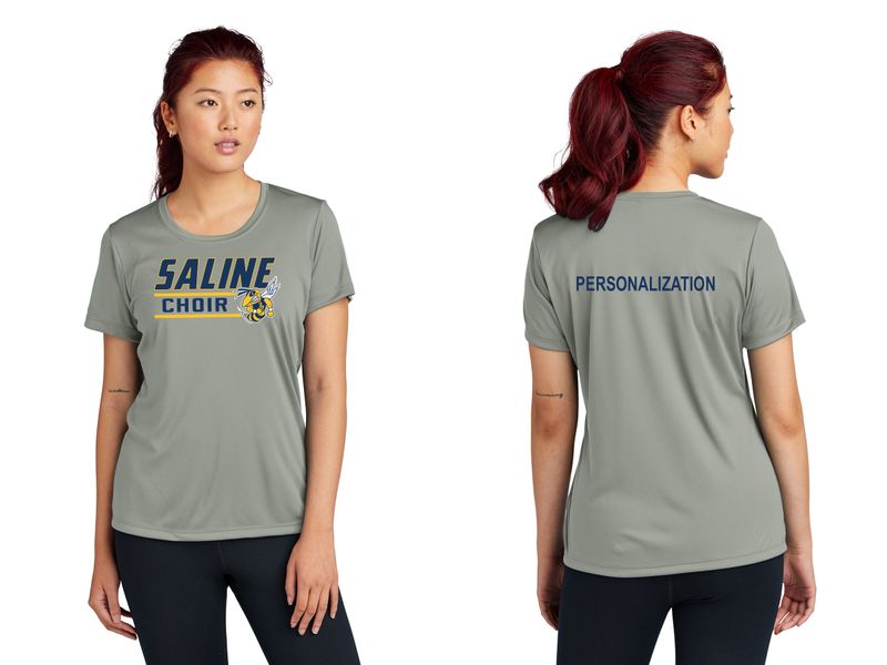 Ladies Short Sleeve Performance Tee- Navy, Concrete Grey