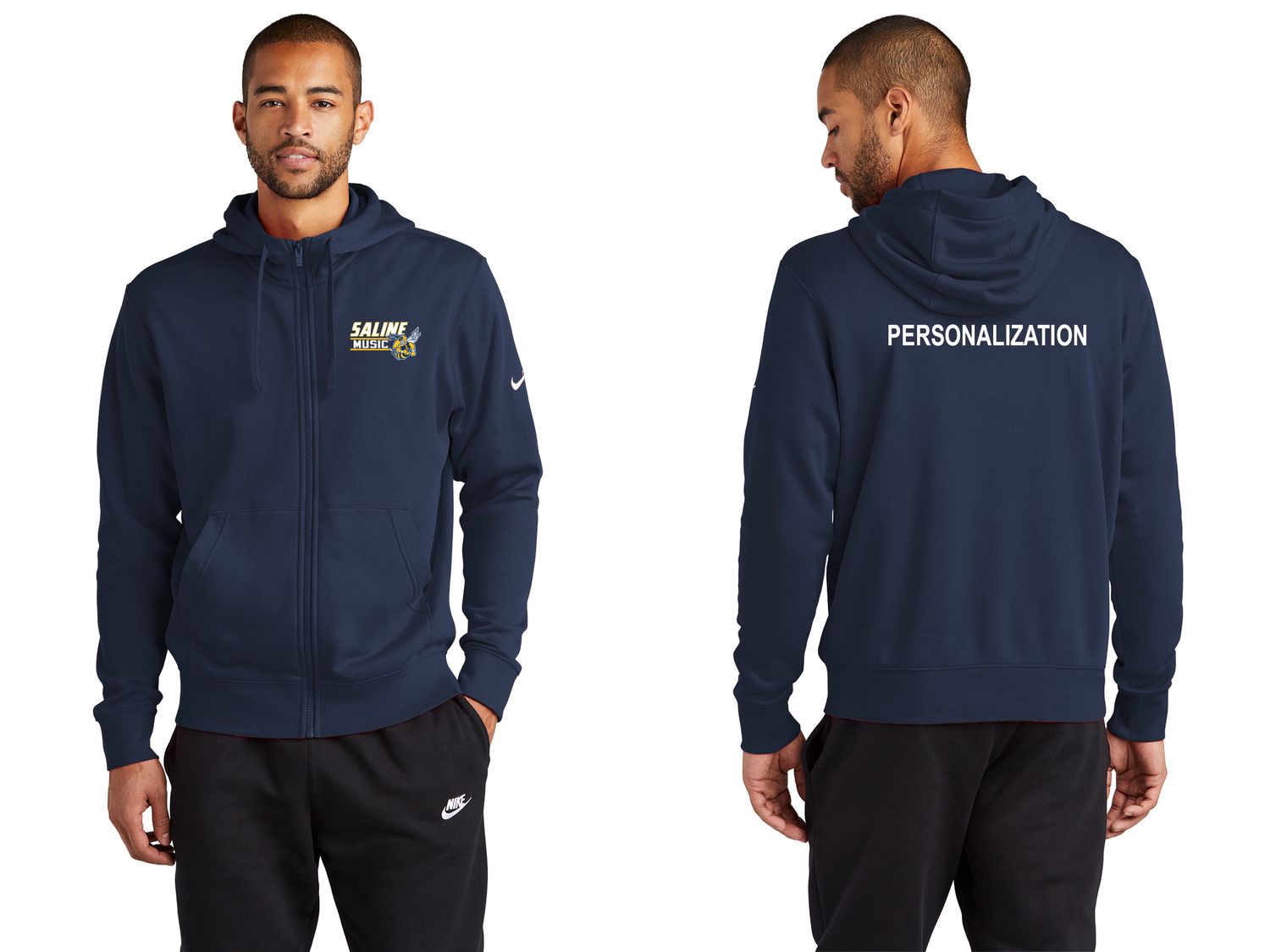 Nike Club Fleece Full Zip Hoodie- Grey Heather/ Navy