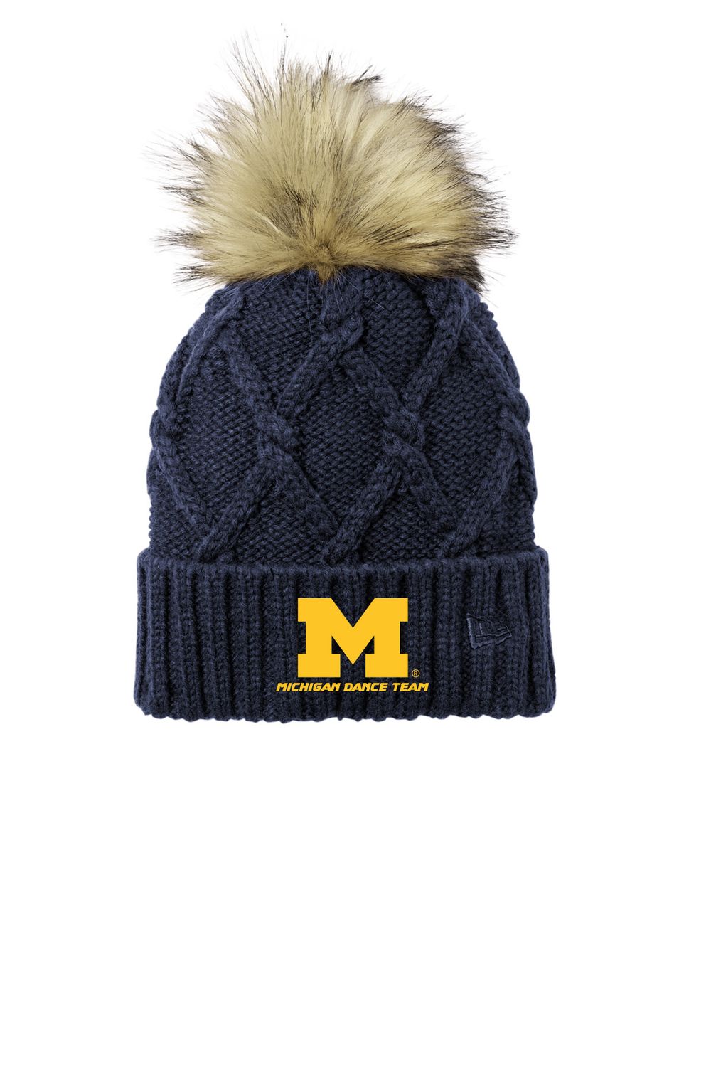 New Era Faux Fur Pom Beanie- Navy, Grey