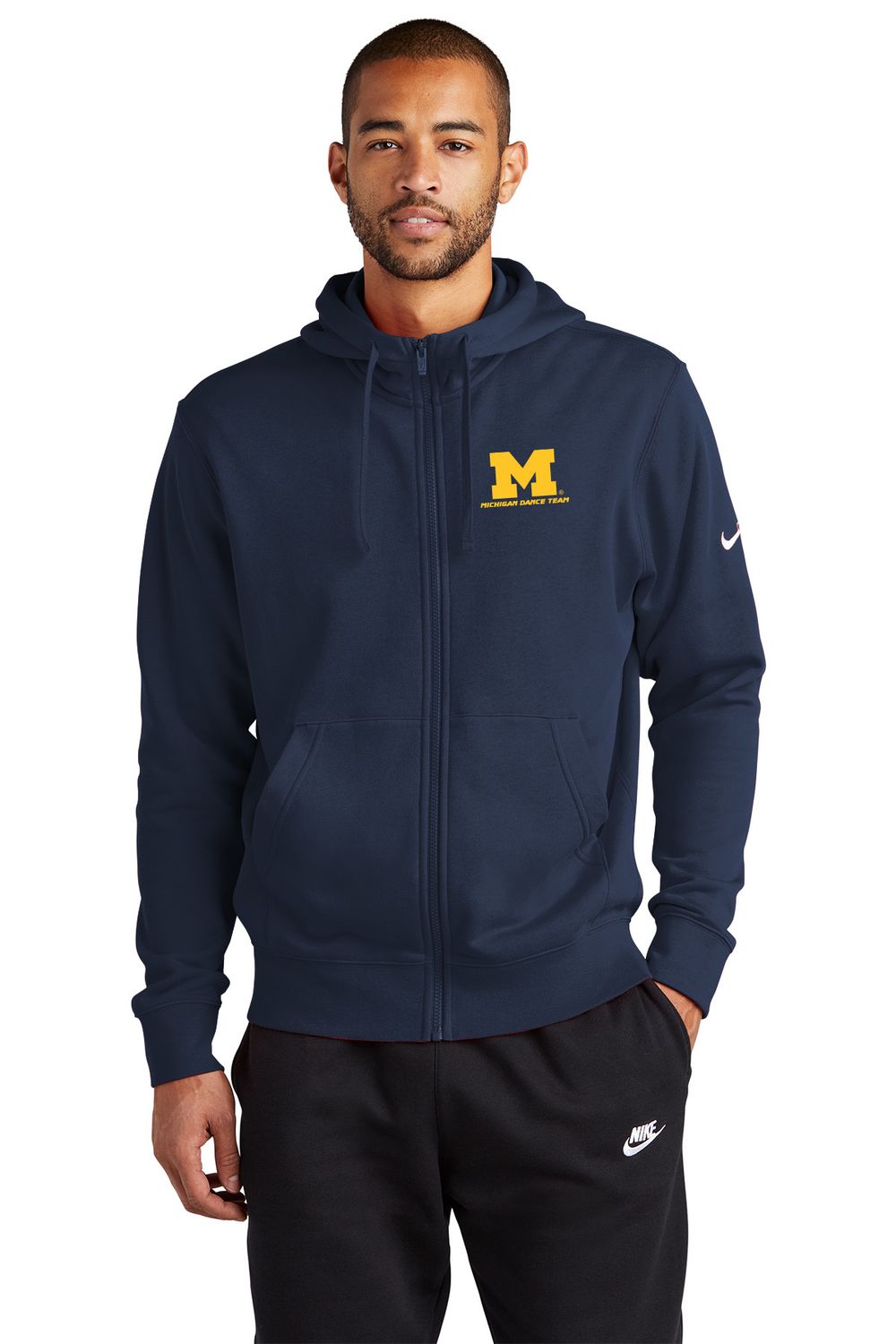 Nike Club Fleece Full Zip Hoodie- Grey Heather/ Navy