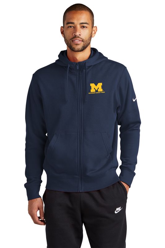 Nike Club Fleece Full Zip Hoodie- Grey Heather/ Navy