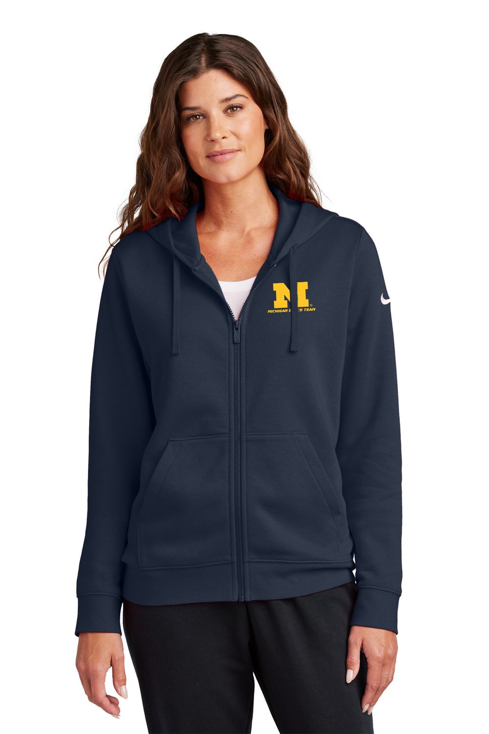 Nike Ladies Club Fleece Sleeve Swoosh Full-Zip Hoodie- Navy, Grey Nike Ladies Club Fleece Sleeve Swoosh Full-Zip Hoodie- Navy, Grey