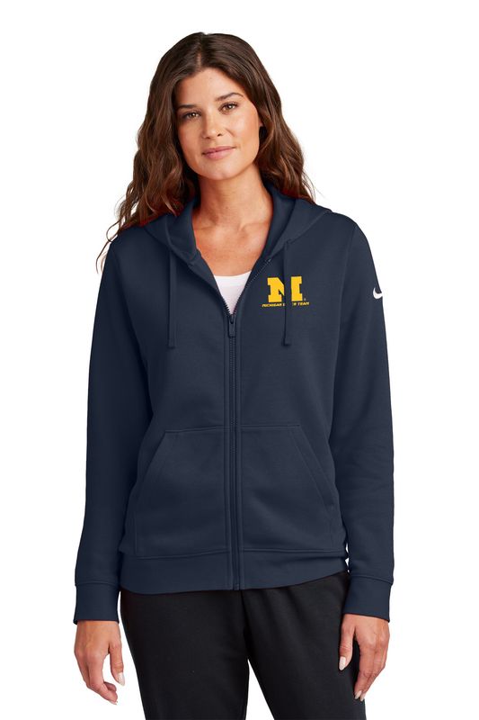 Nike Ladies Club Fleece Sleeve Swoosh Full-Zip Hoodie- Navy, Grey