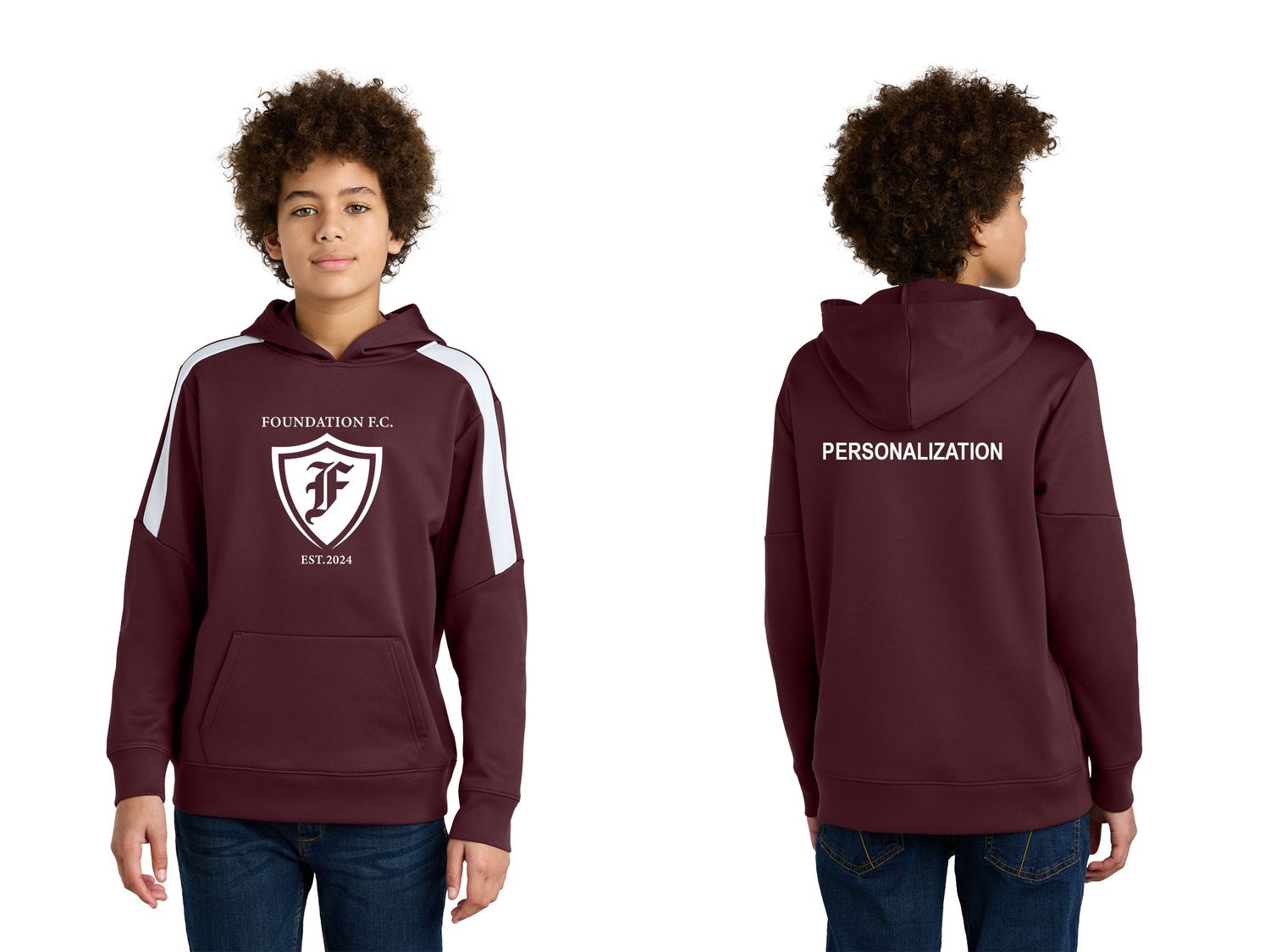 Sport-Tek Youth Sport-Wick Fleece United Pullover Hoodie- Maroon/White