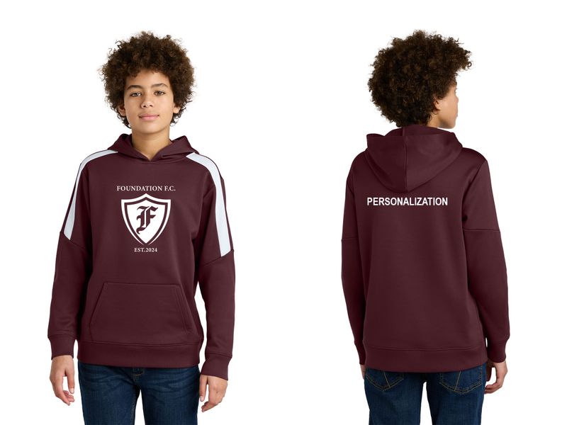 Sport-Tek Youth Sport-Wick Fleece United Pullover Hoodie- Maroon/White