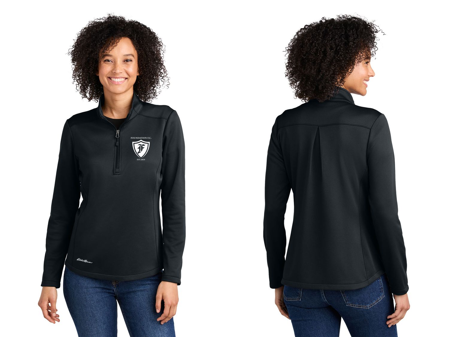 Eddie Bauer Women’s Smooth Mid Layer Fleece 1/2-Zip- Black, Iron Gate