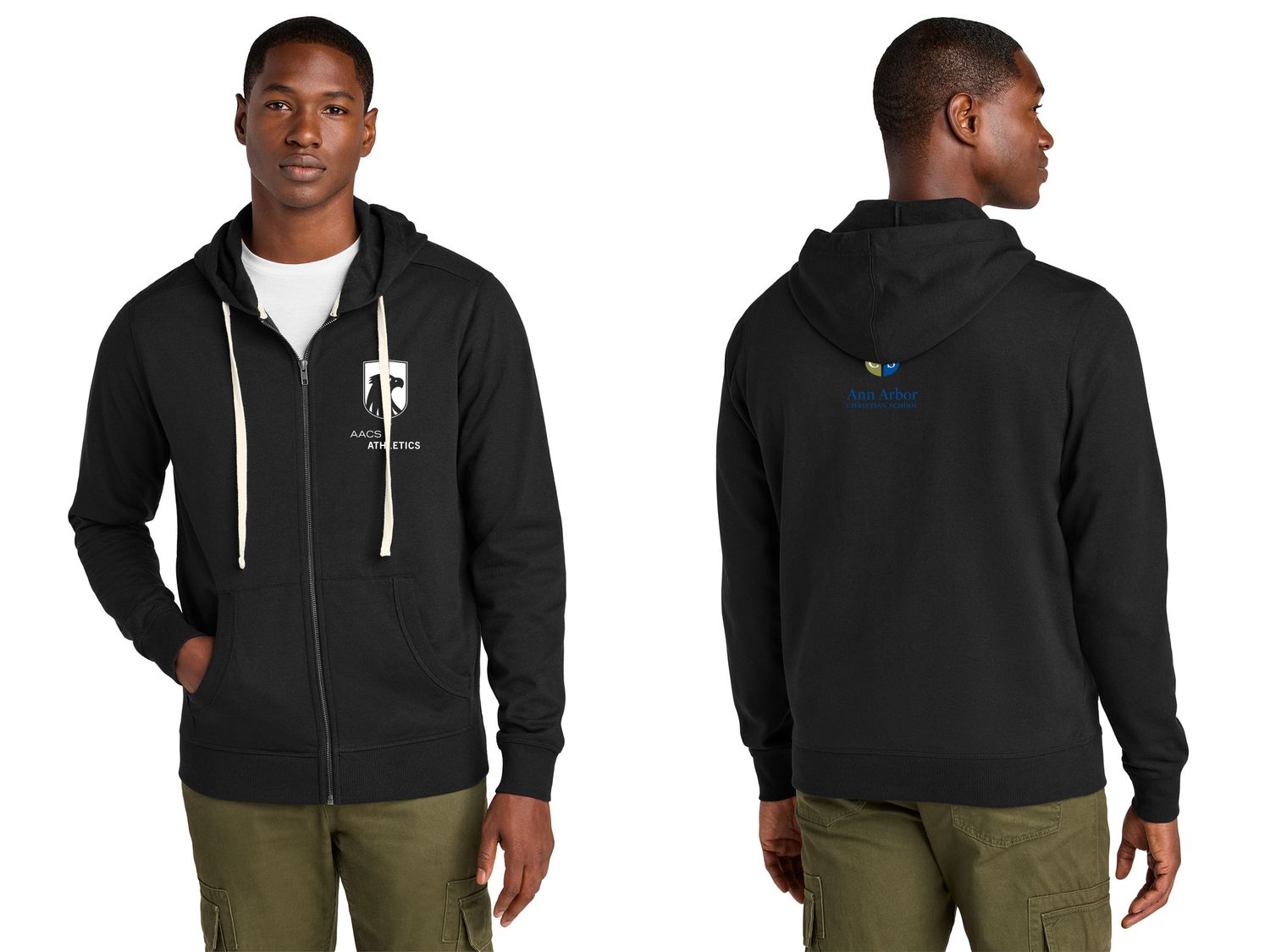 Unisex District Re-Fleece Full-Zip Hoodie- Light Grey, Black