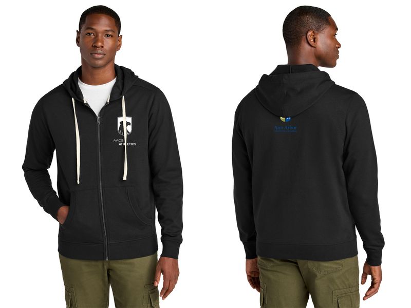 Unisex District Re-Fleece Full-Zip Hoodie- Light Grey, Black