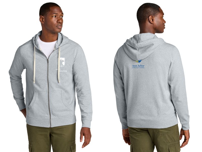 Unisex District Re-Fleece Full-Zip Hoodie- Light Grey, Black