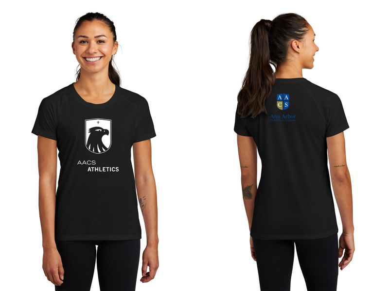 Ladies Tri-Blend Wicking Scoop Neck Raglan Tee-Black, Light Grey, Royal