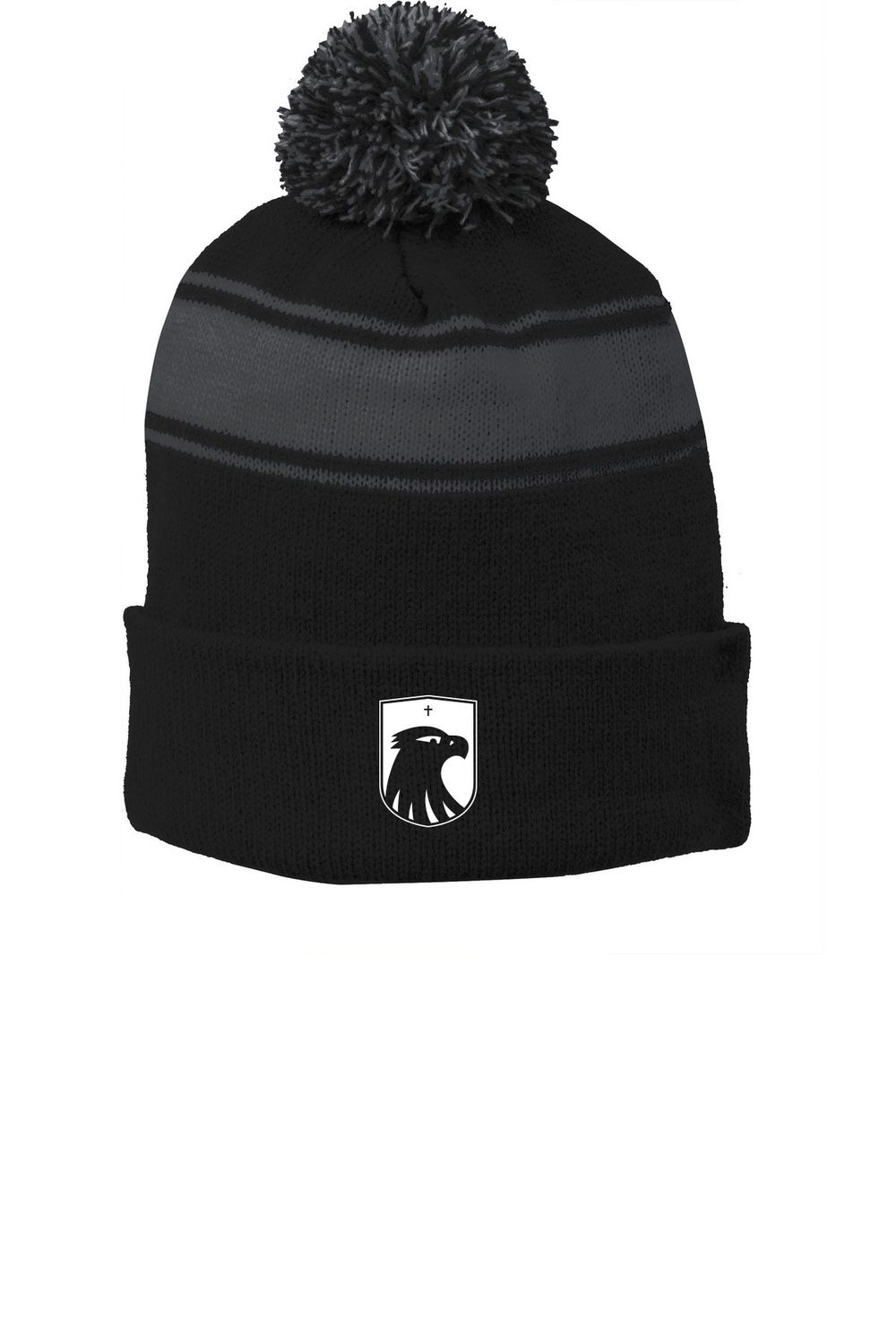 Stripe Pom Beanie- Royal/White, Black/Grey, Grey/White