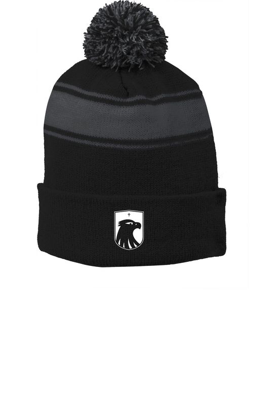 Stripe Pom Beanie- Royal/White, Black/Grey, Grey/White