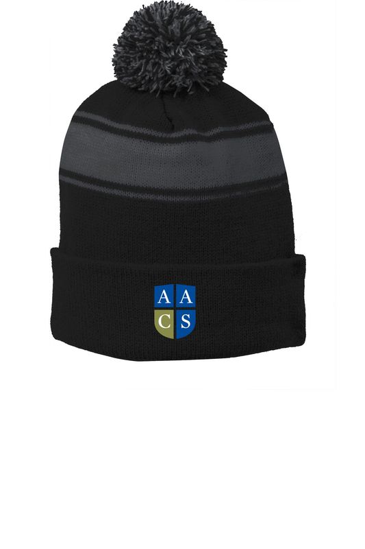 Stripe Pom Beanie- Royal/White, Black/Grey, Grey/White