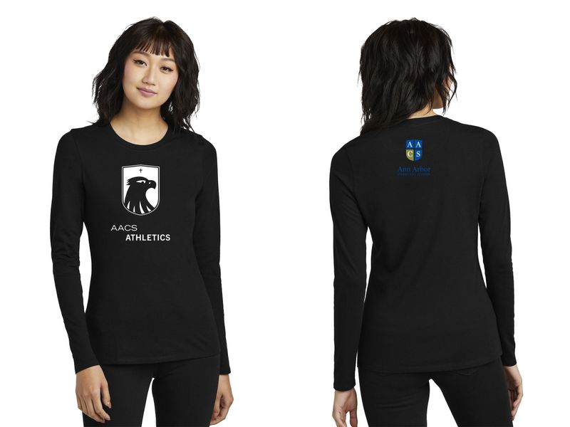 District Women’s Perfect Blend CVC Long Sleeve Tee- Black, Grey