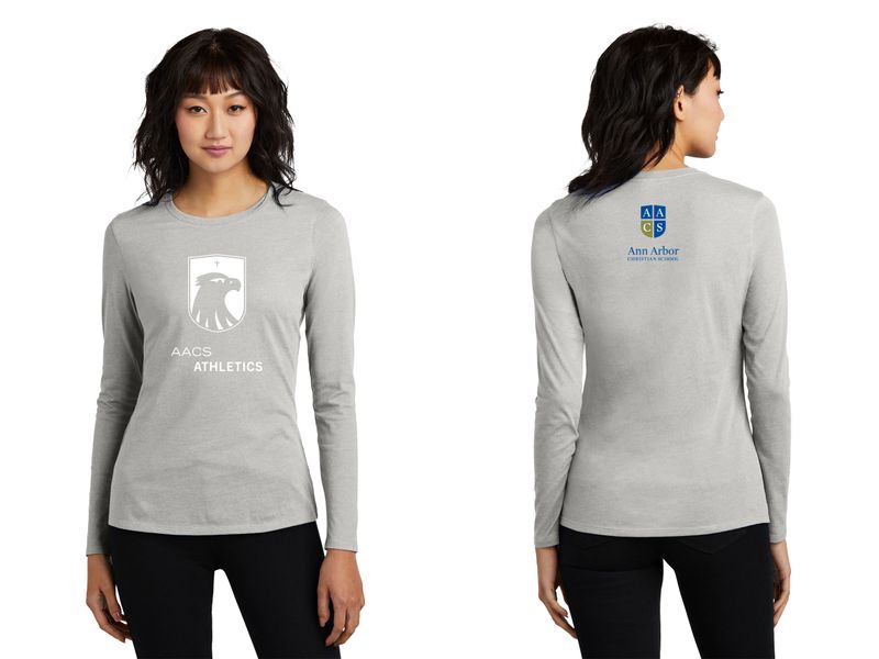 District Women’s Perfect Blend CVC Long Sleeve Tee- Black, Grey