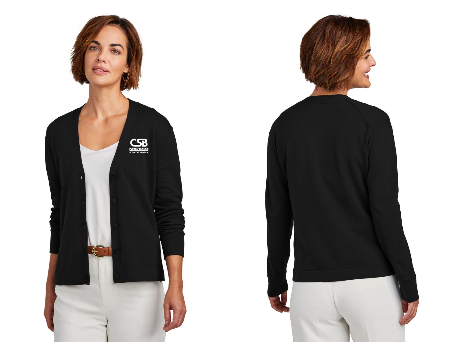 NEW Brooks Brothers Women's Cotton Stretch Cardigan Sweater- Black, Grey