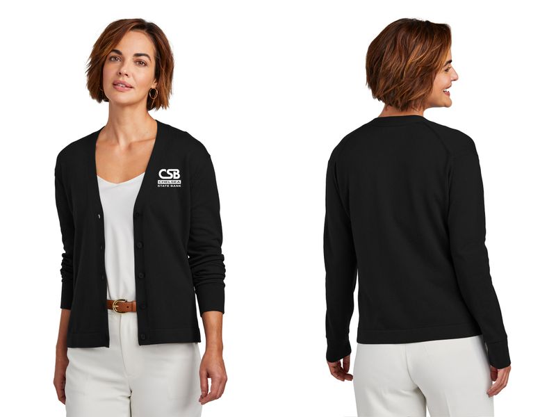 NEW Brooks Brothers Women's Cotton Stretch Cardigan Sweater- Black, Grey