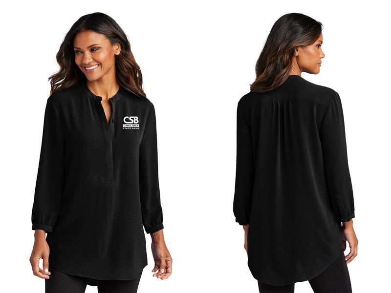 NEW Women's 3/4 Sleeve Textured Crepe Tunic- Black, Graphite