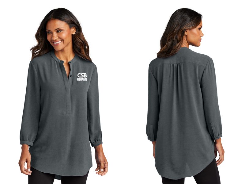 Women's 3/4 Sleeve Textured Crepe Tunic- Black, Graphite