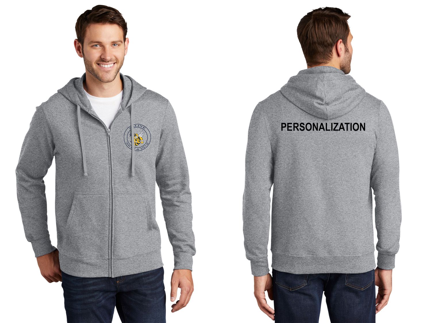 Unisex Fleece Full-Zip Hooded Sweatshirt- White,  Athletic Heather Grey
