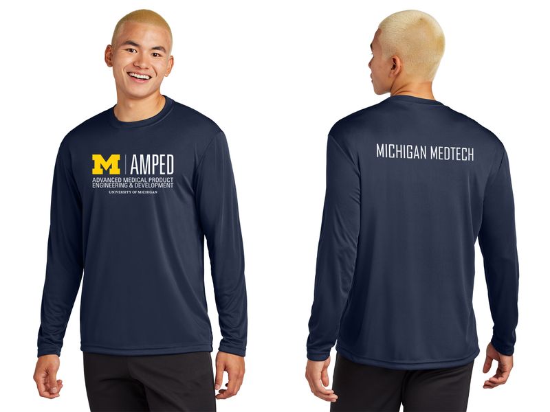 Adult Long Sleeve Performance T- Navy, Concrete Grey Heather, Gold